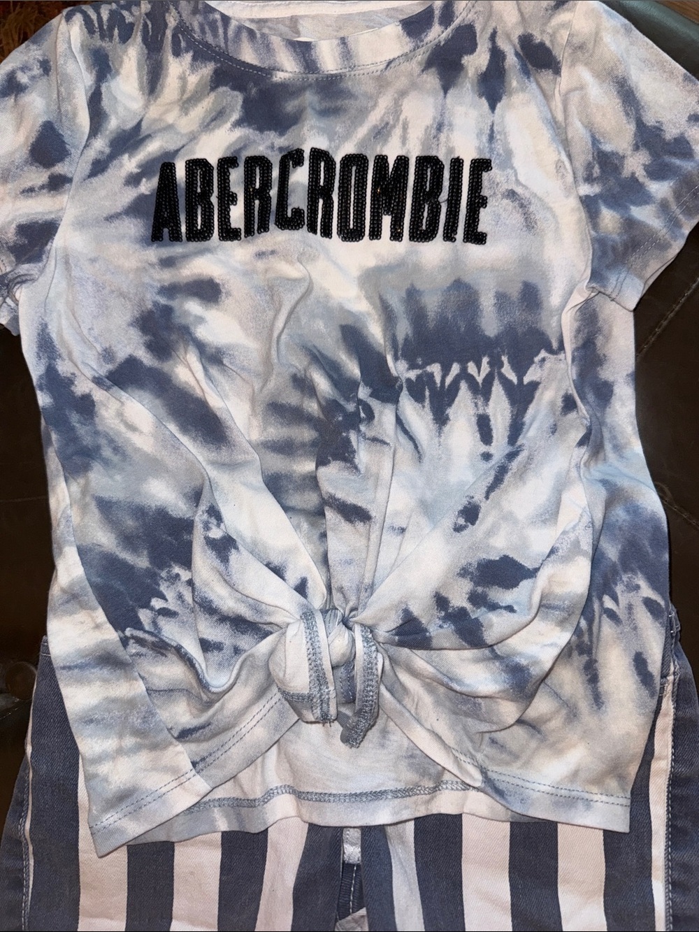 Abercrombie & Fitch Kids Blue and White Tie-Dye Tee. With Black sequins logo